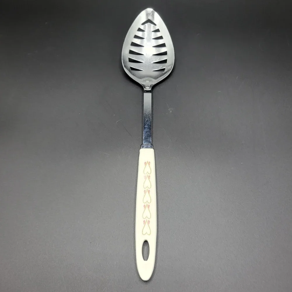 Vintage Androck Heart Handle Stainless Steel Slotted Serving Spoon READ